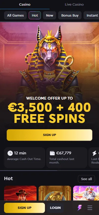 Rockwin Casino home interface on a mobile phone