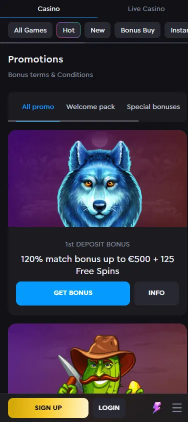 Rockwin Casino promotions interface on a mobile phone